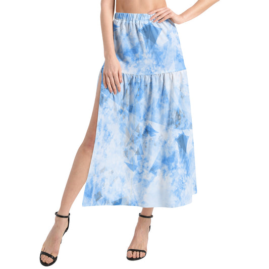 Elastic Waist Ruffle Slit Hem Skirt