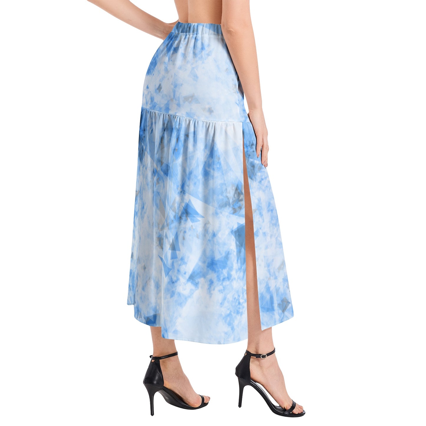 Elastic Waist Ruffle Slit Hem Skirt