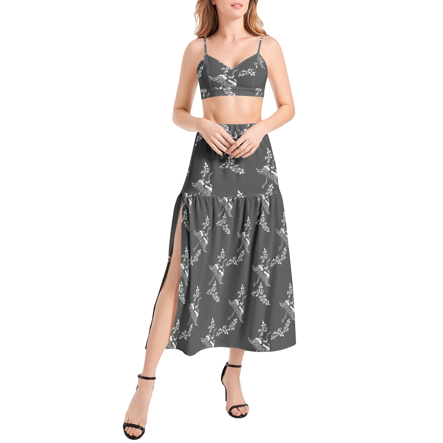 Bralette Top and High Slit Thigh Skirt Set