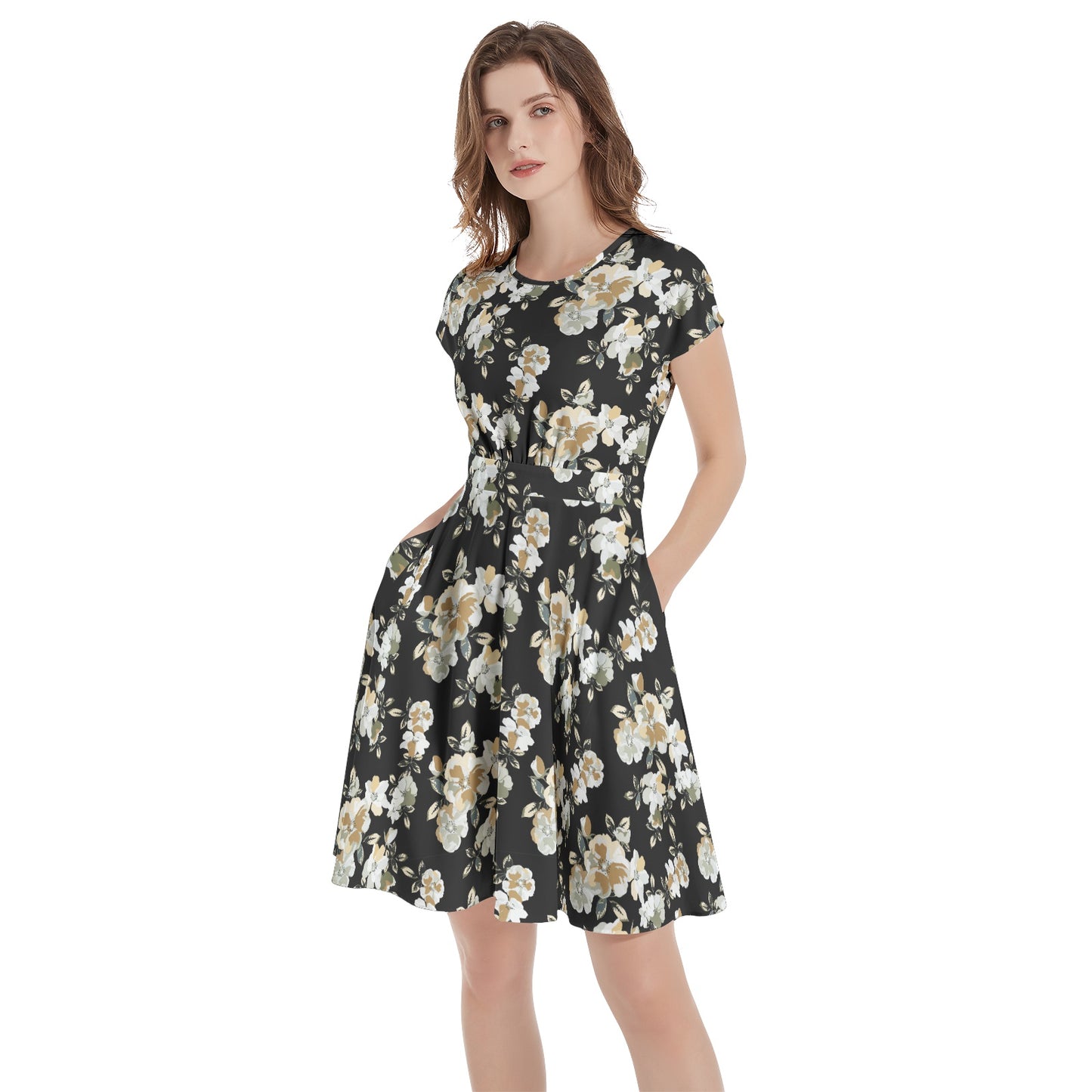 Short Sleeve  Casual A-Line Midi Dress