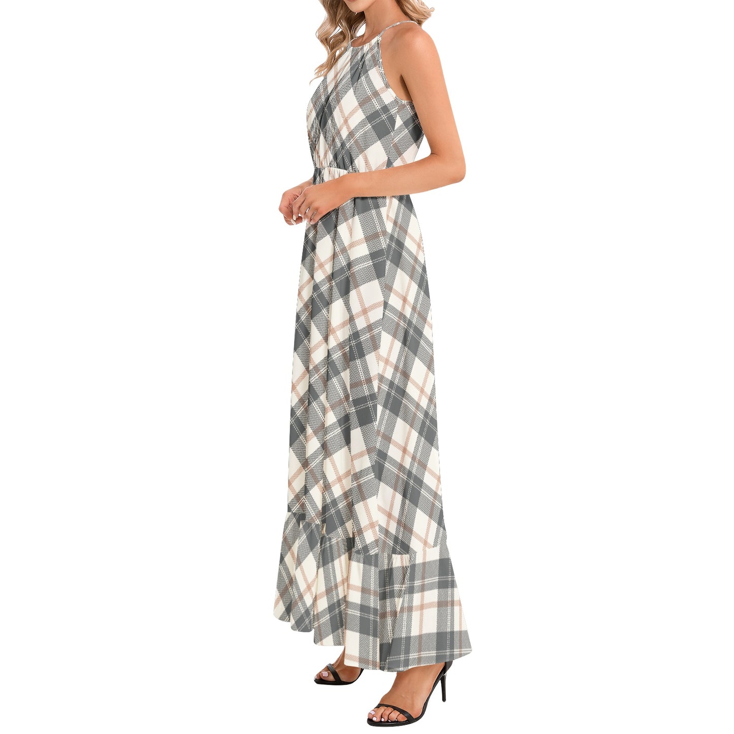 Ruffle Hem Halter Neck Maxi Dress