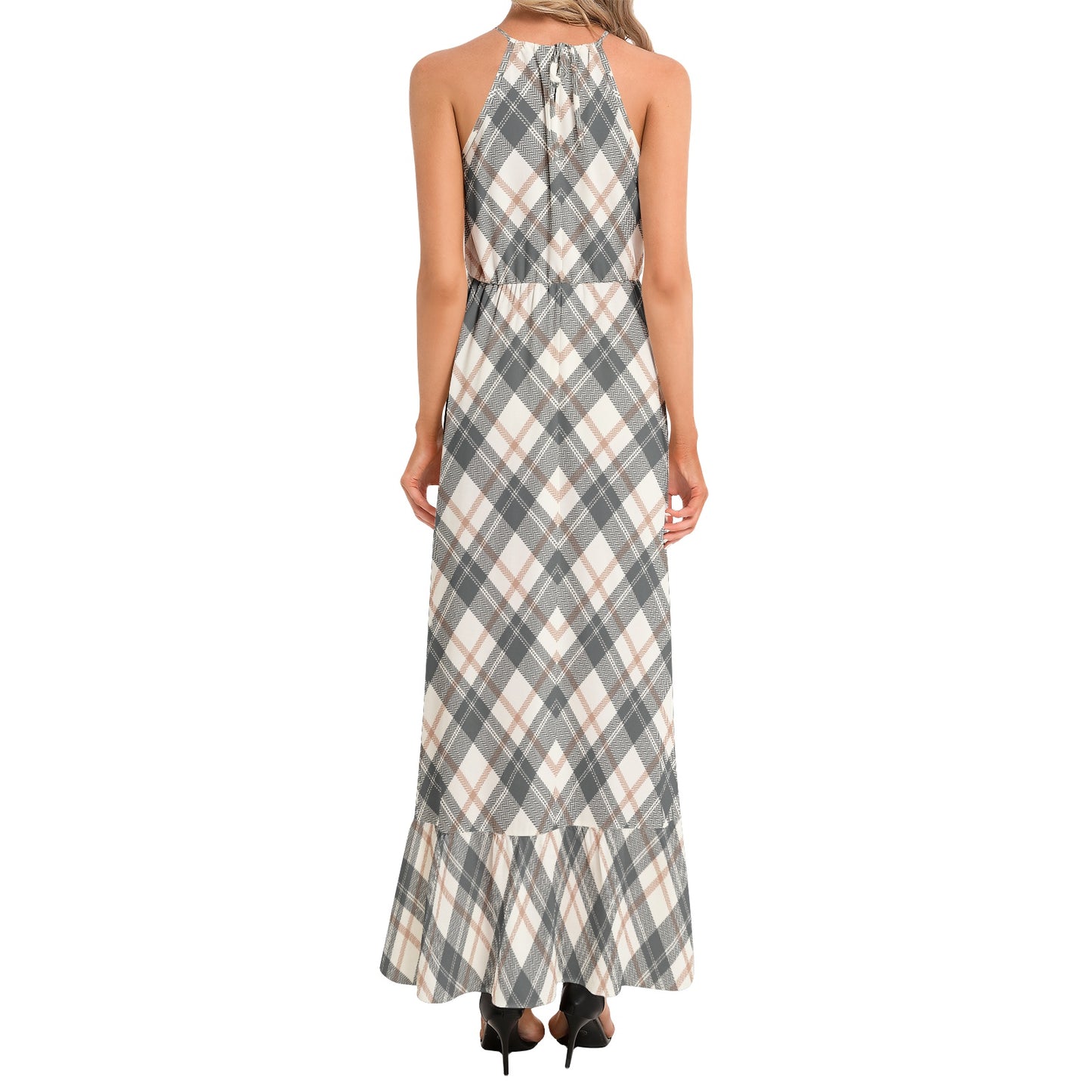 Ruffle Hem Halter Neck Maxi Dress