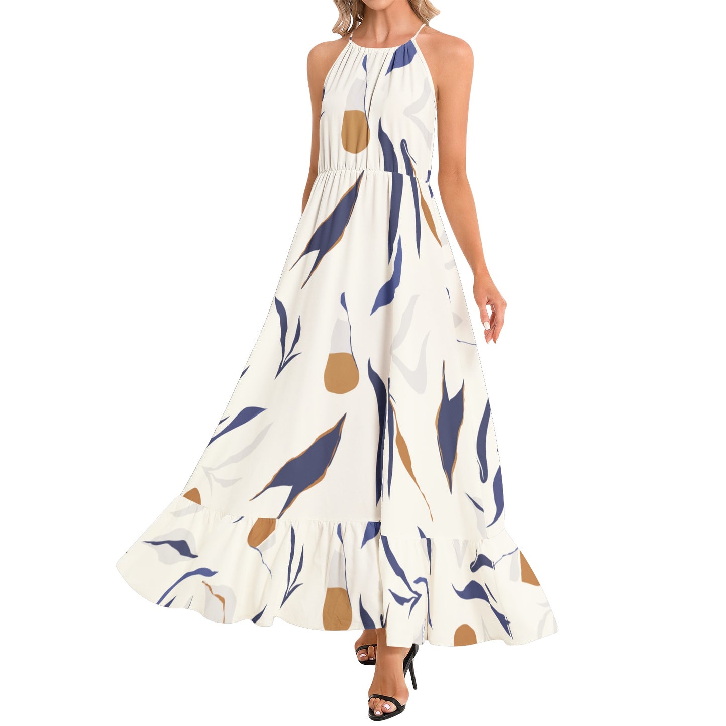 Ruffle Hem Halter Neck Maxi Dress