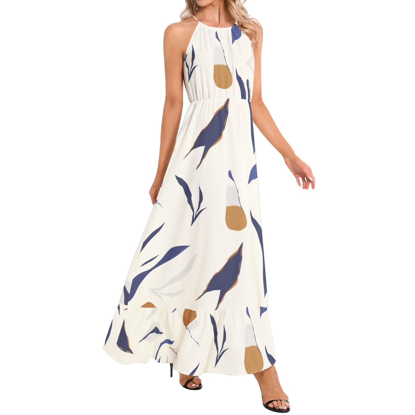 Ruffle Hem Halter Neck Maxi Dress