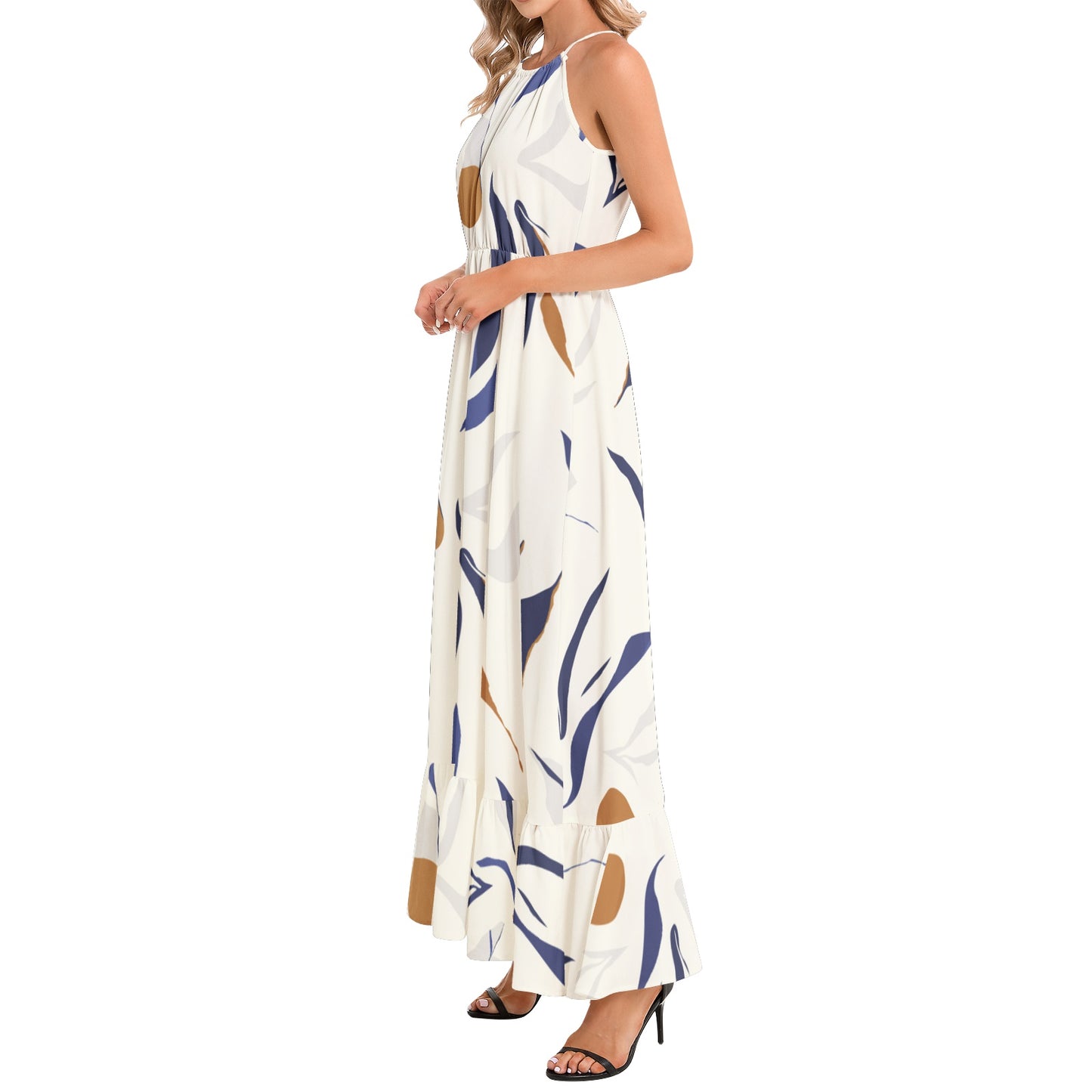 Ruffle Hem Halter Neck Maxi Dress