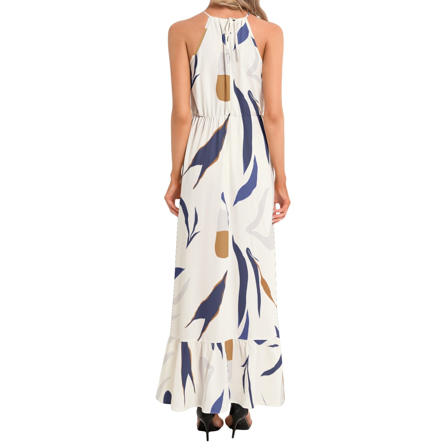 Ruffle Hem Halter Neck Maxi Dress