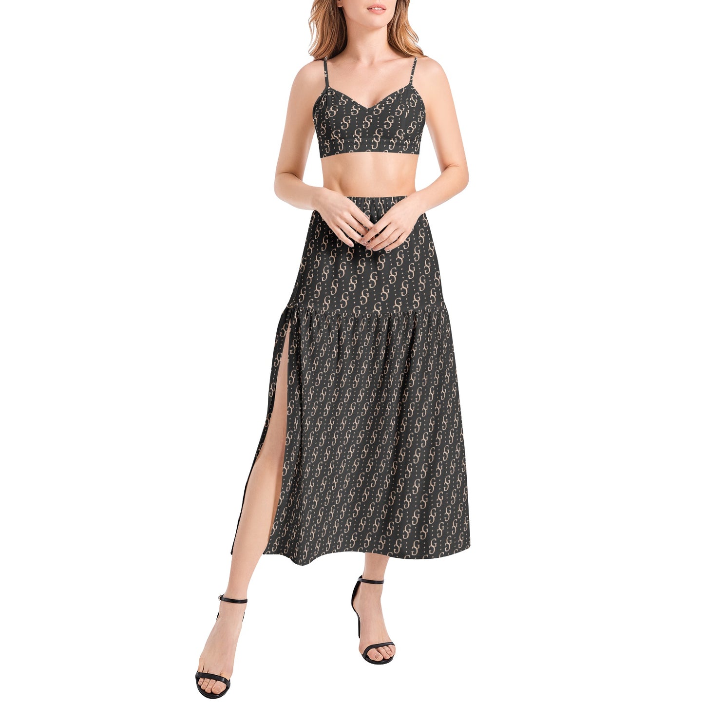 Bralette Top and High Slit Thigh Skirt Set