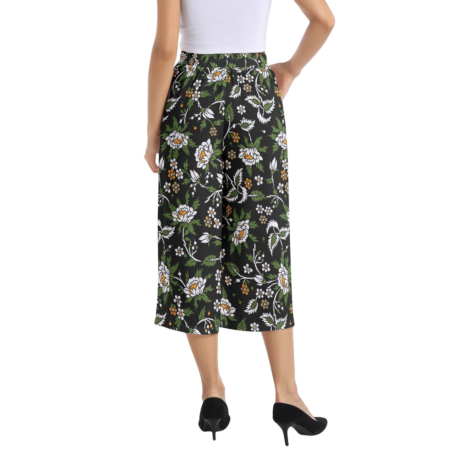 Elastic Waist Capris Wide Leg Pant