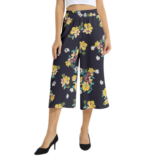 Elastic Waist Capris Wide Leg Pant