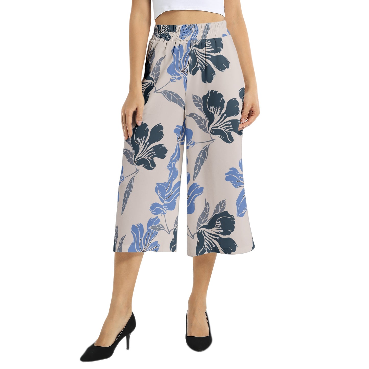 Elastic Waist Capris Wide Leg Pant