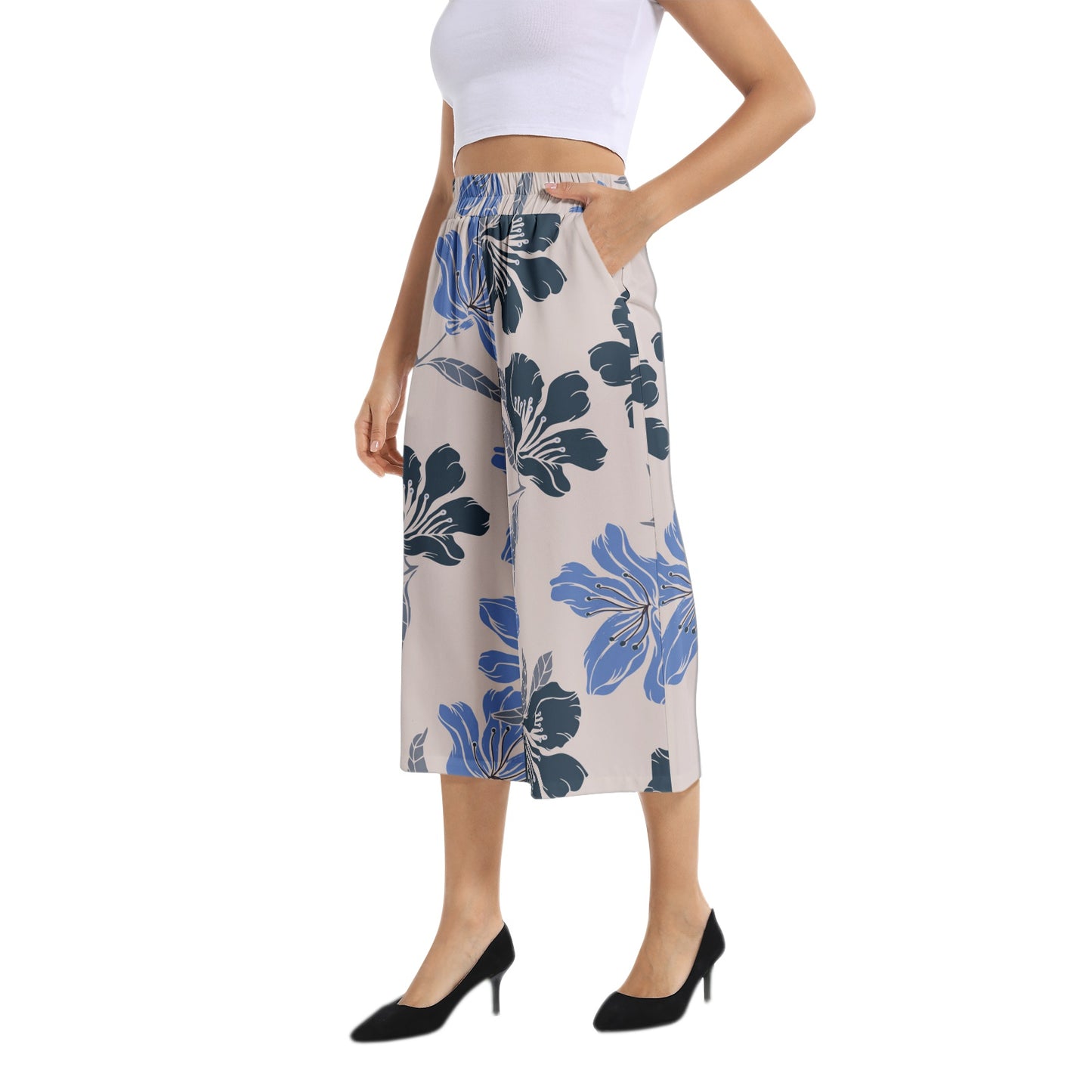 Elastic Waist Capris Wide Leg Pant