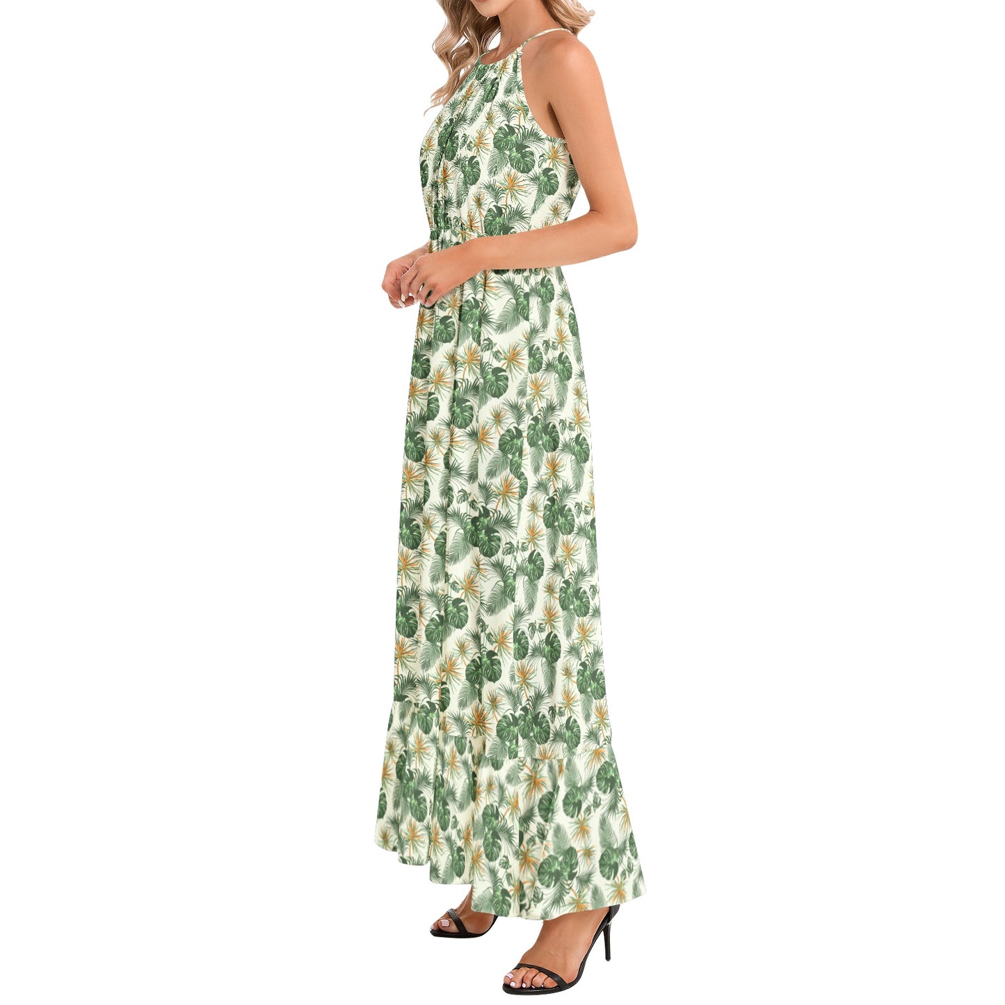 Ruffle Hem Halter Neck Maxi Dress