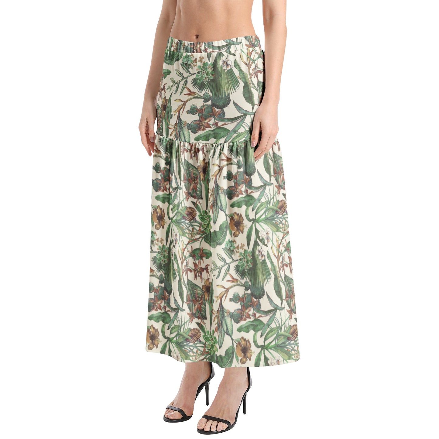 Elastic Waist Ruffle Slit Hem Skirt