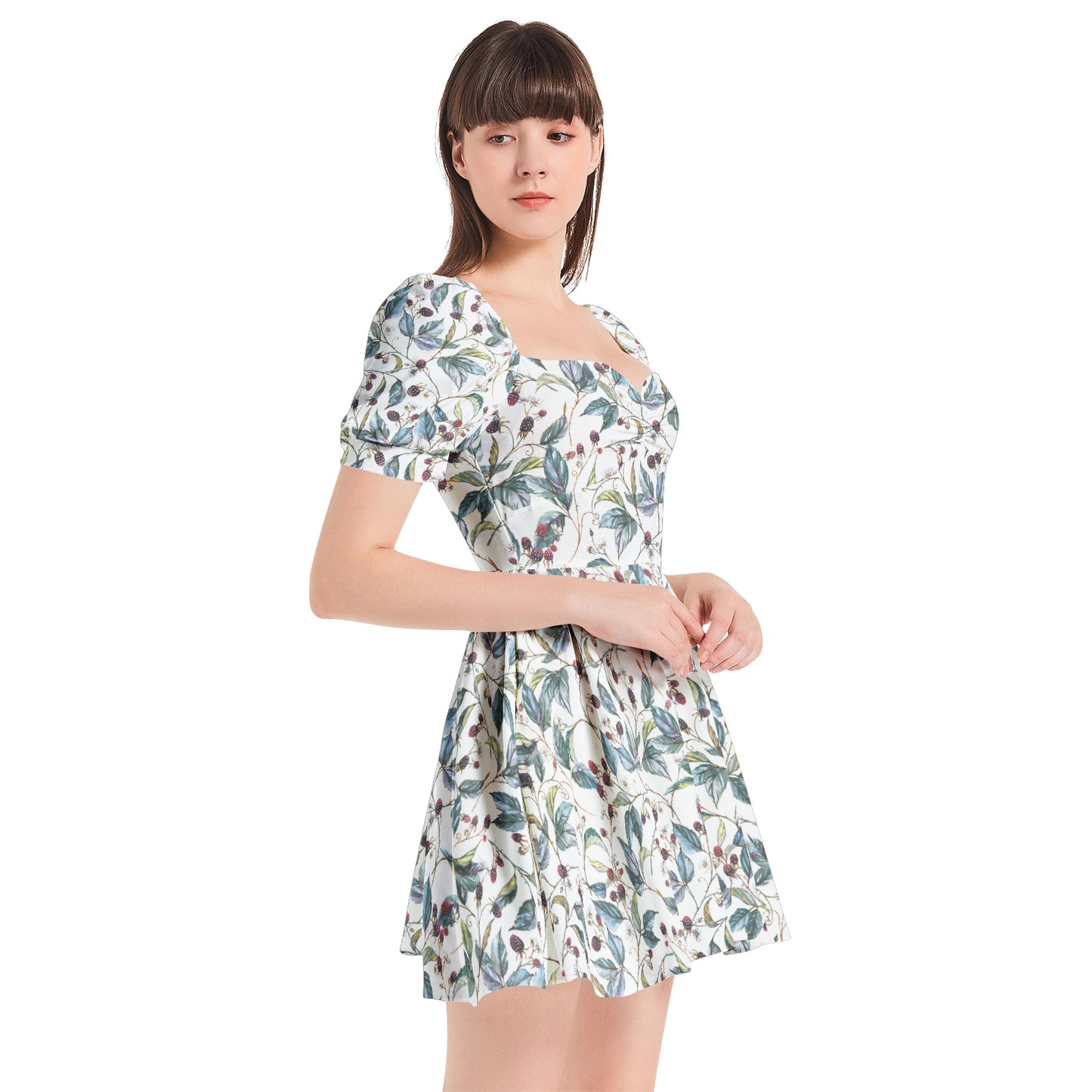 Puff Sleeve Sweetheart Neck Short Dress