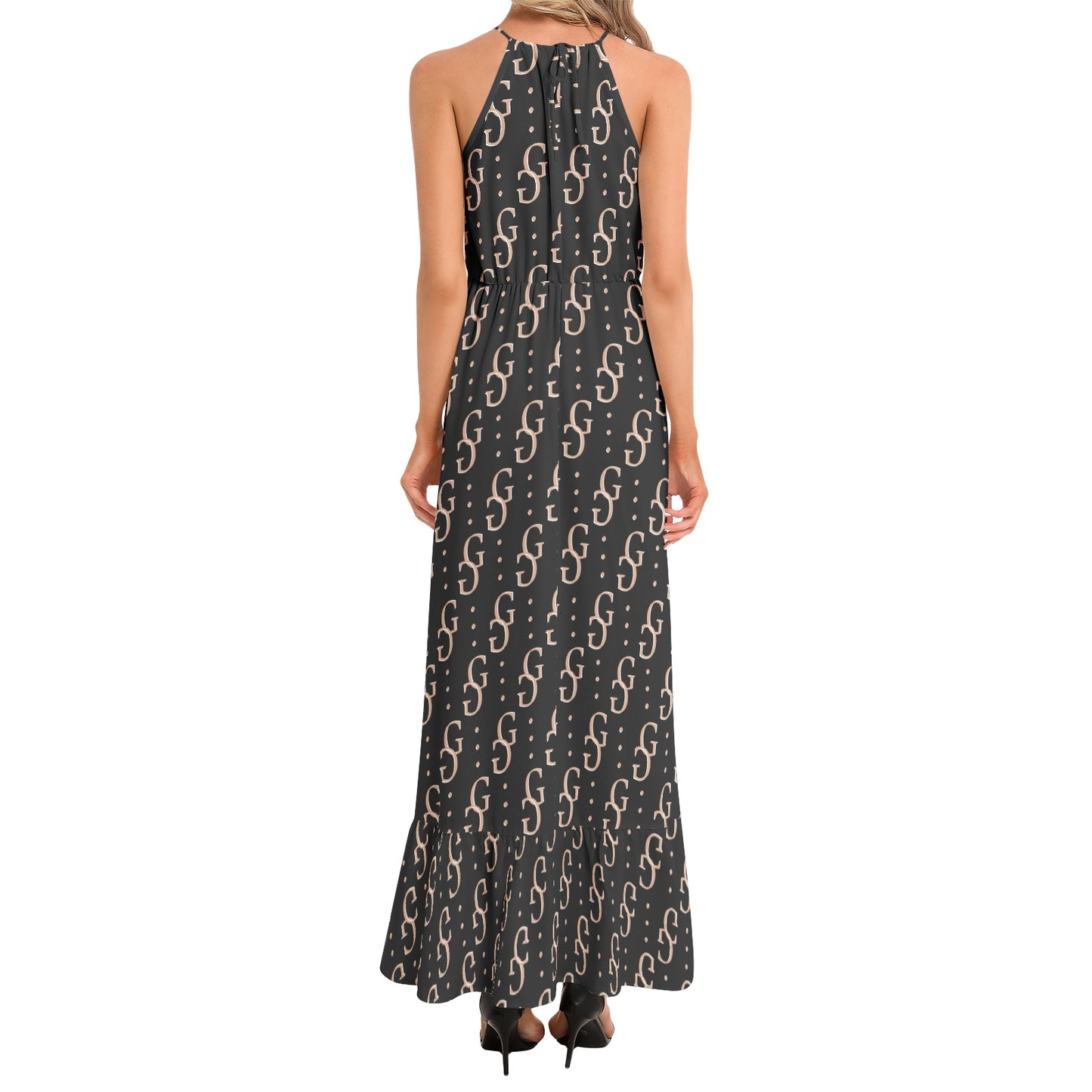 Ruffle Hem Halter Neck Maxi Dress