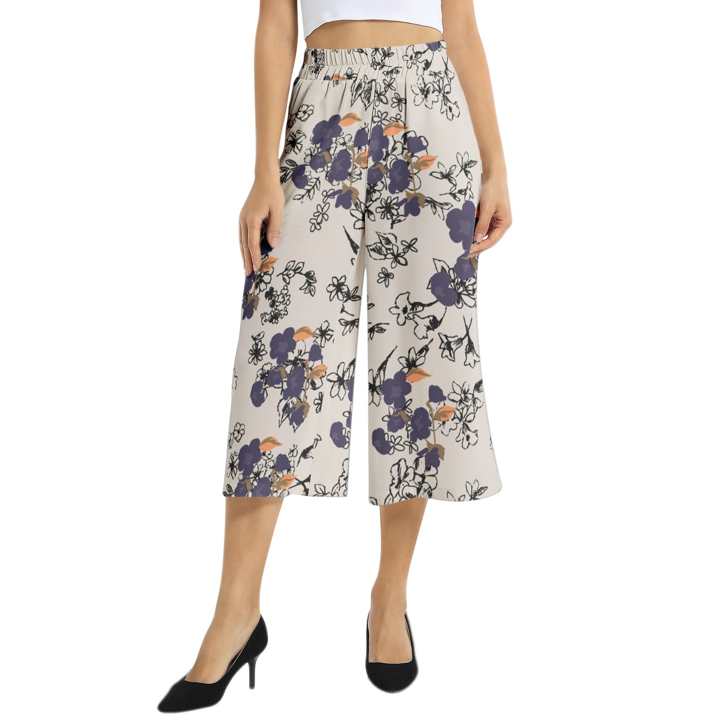 Elastic Waist Capris Wide Leg Pant