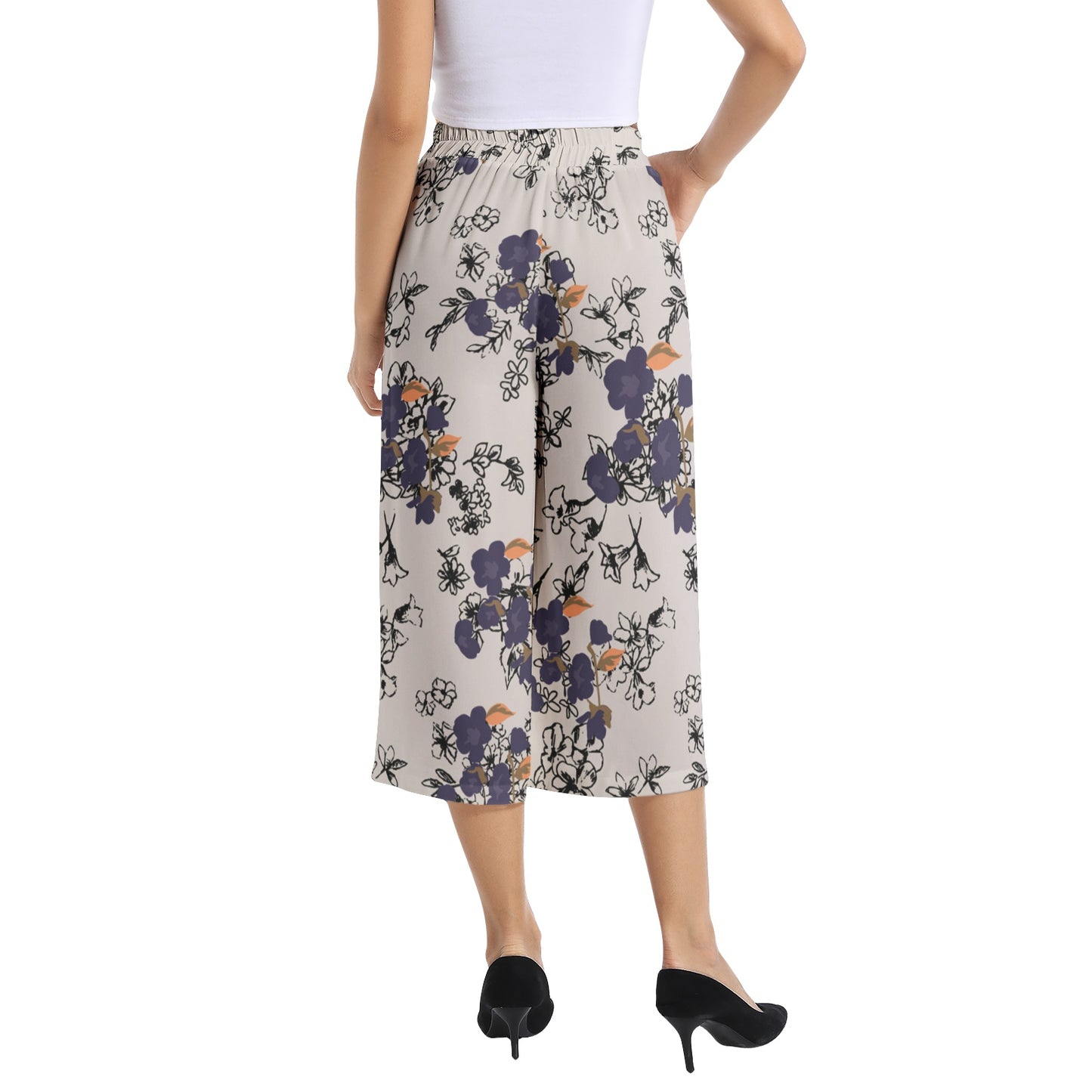 Elastic Waist Capris Wide Leg Pant