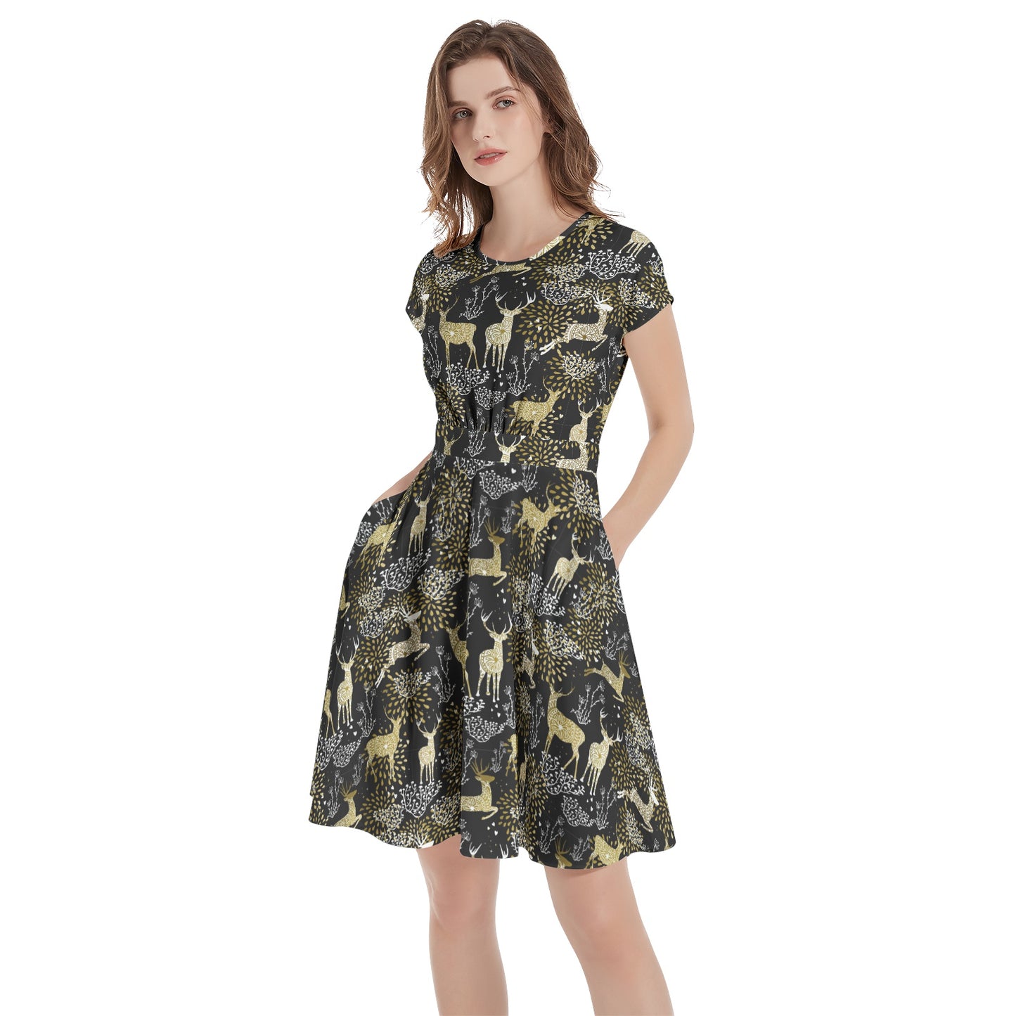 Short Sleeve  Casual A-Line Midi Dress