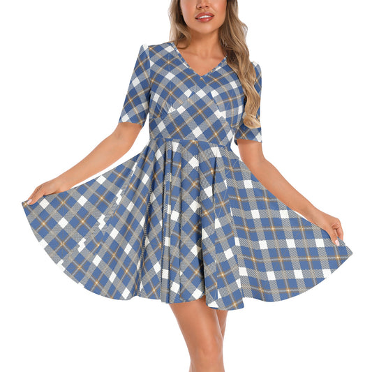 Short Sleeve Ruched Bust Flared Hem Dress