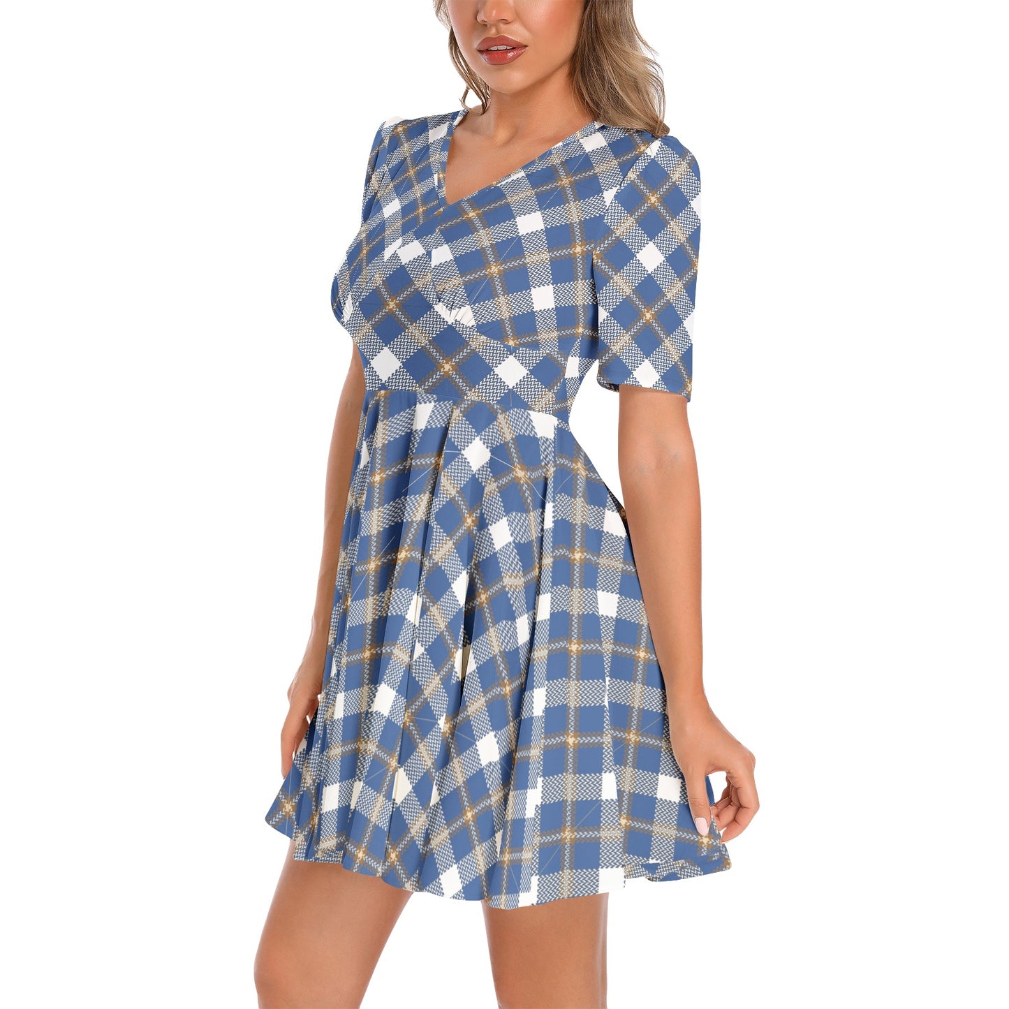 Short Sleeve Ruched Bust Flared Hem Dress