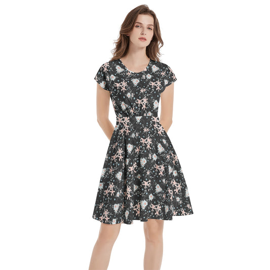 Short Sleeve  Casual A-Line Midi Dress