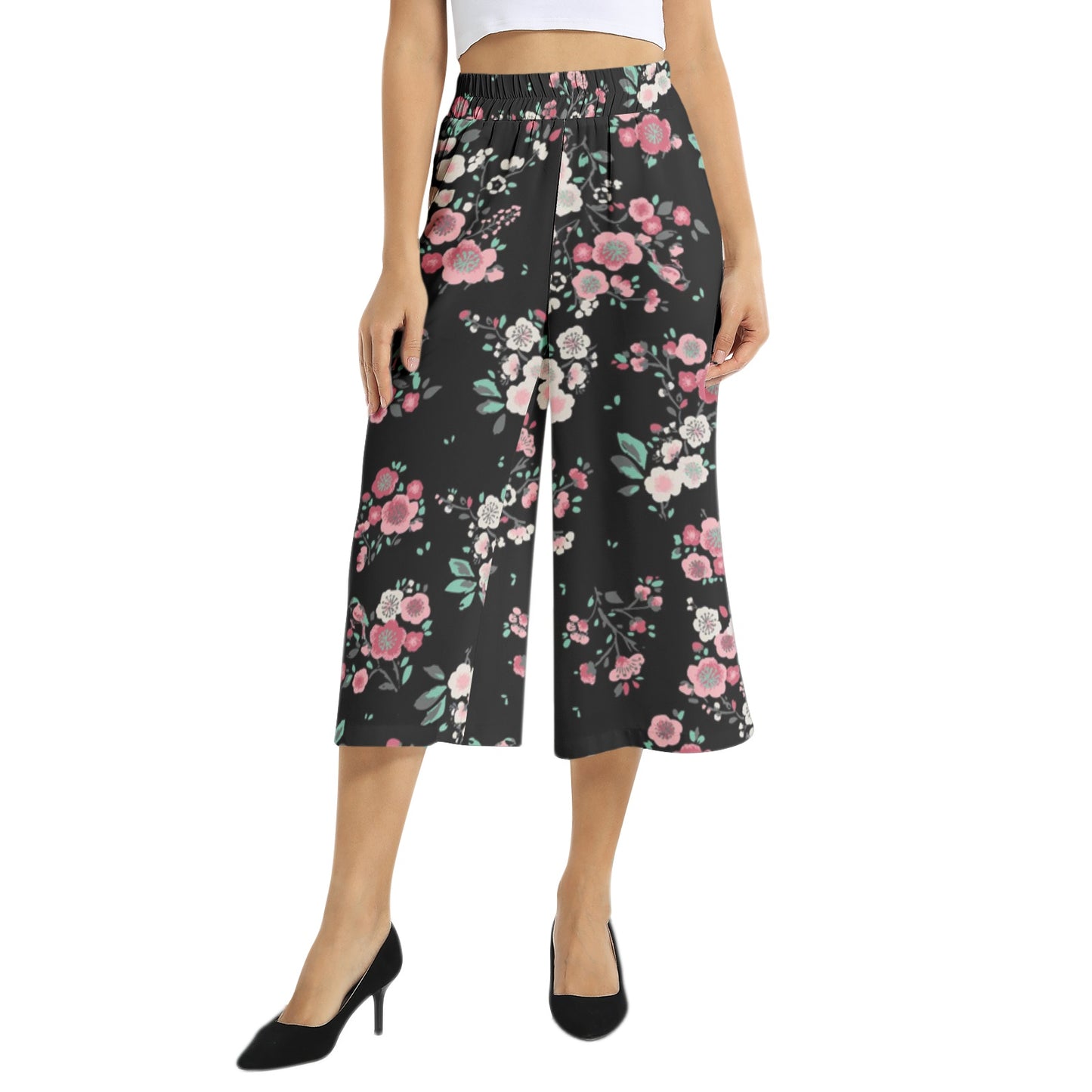 Elastic Waist Capris Wide Leg Pant