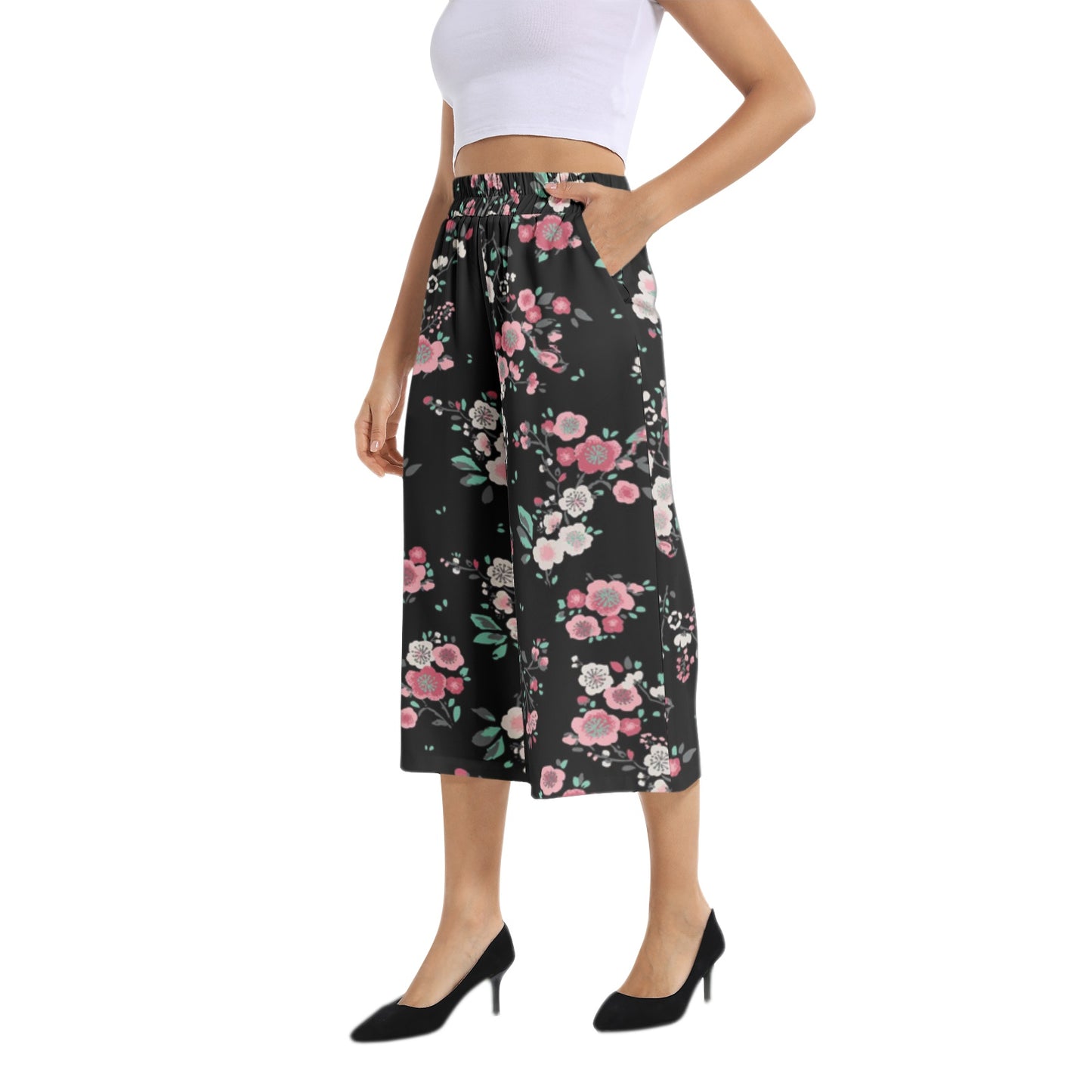 Elastic Waist Capris Wide Leg Pant