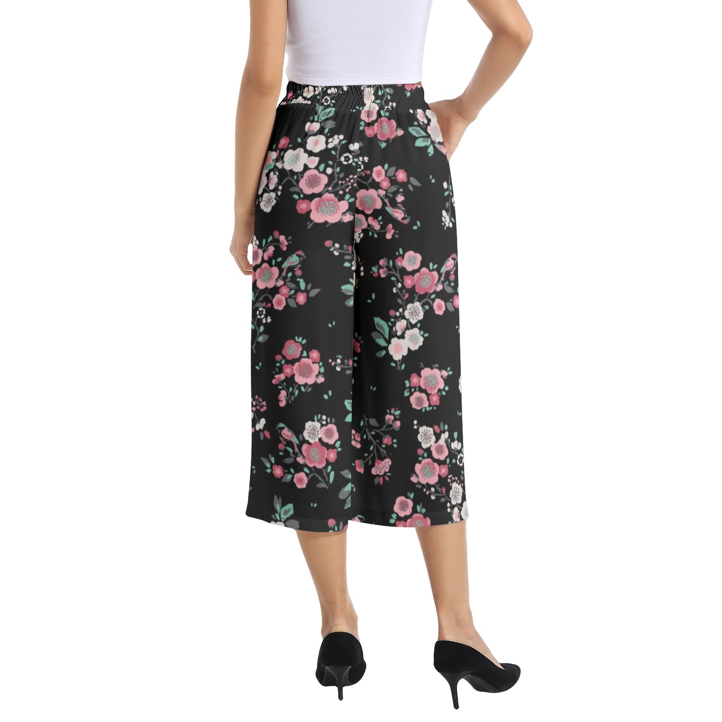 Elastic Waist Capris Wide Leg Pant