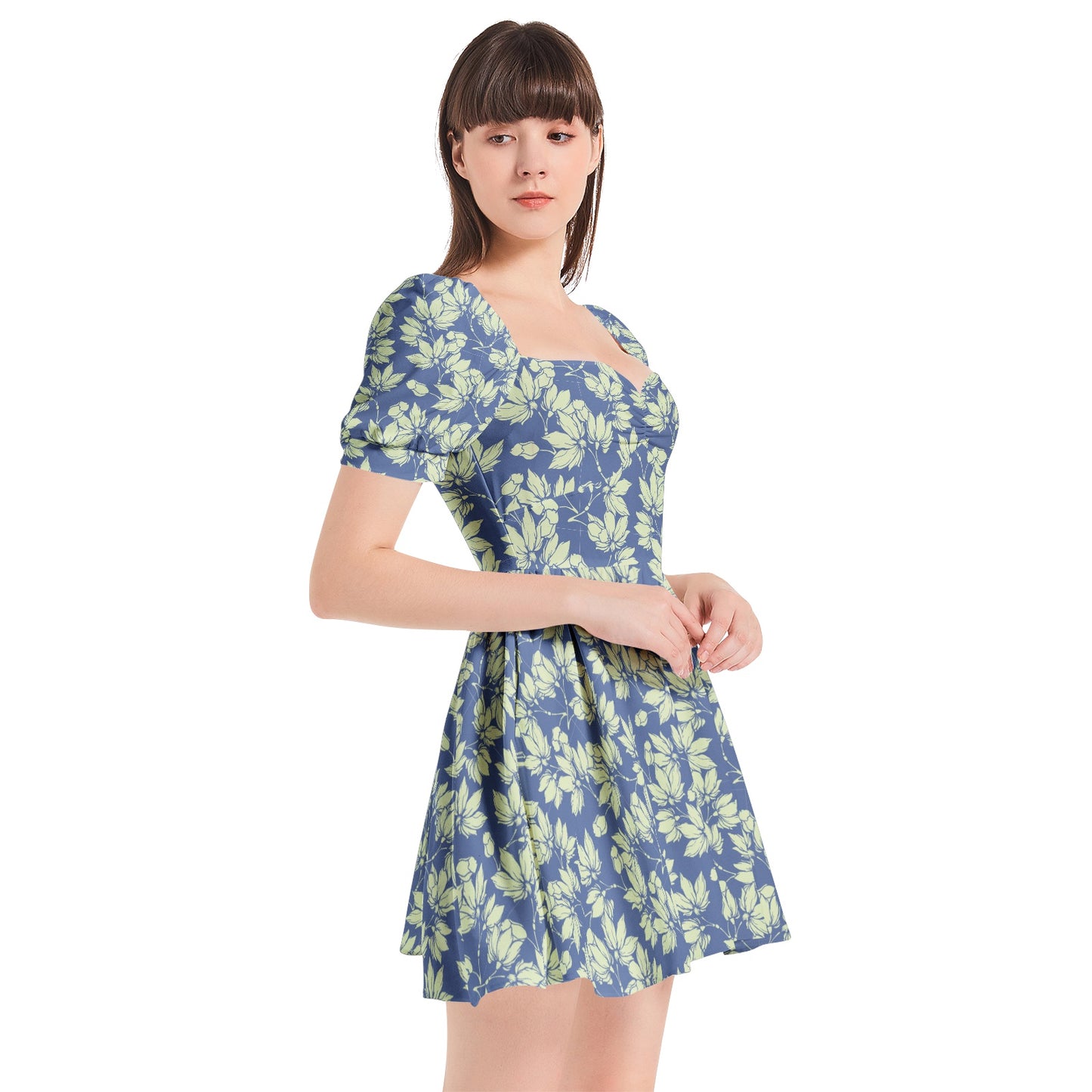 Puff Sleeve Sweetheart Neck Short Dress