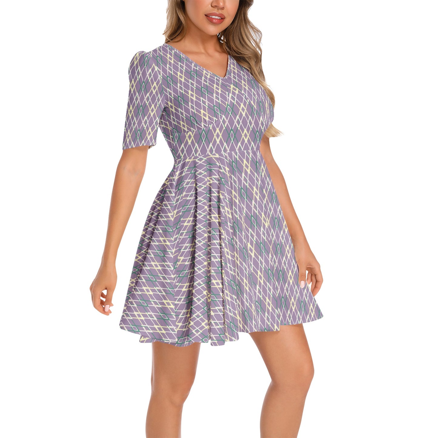 Short Sleeve Ruched Bust Flared Hem Dress