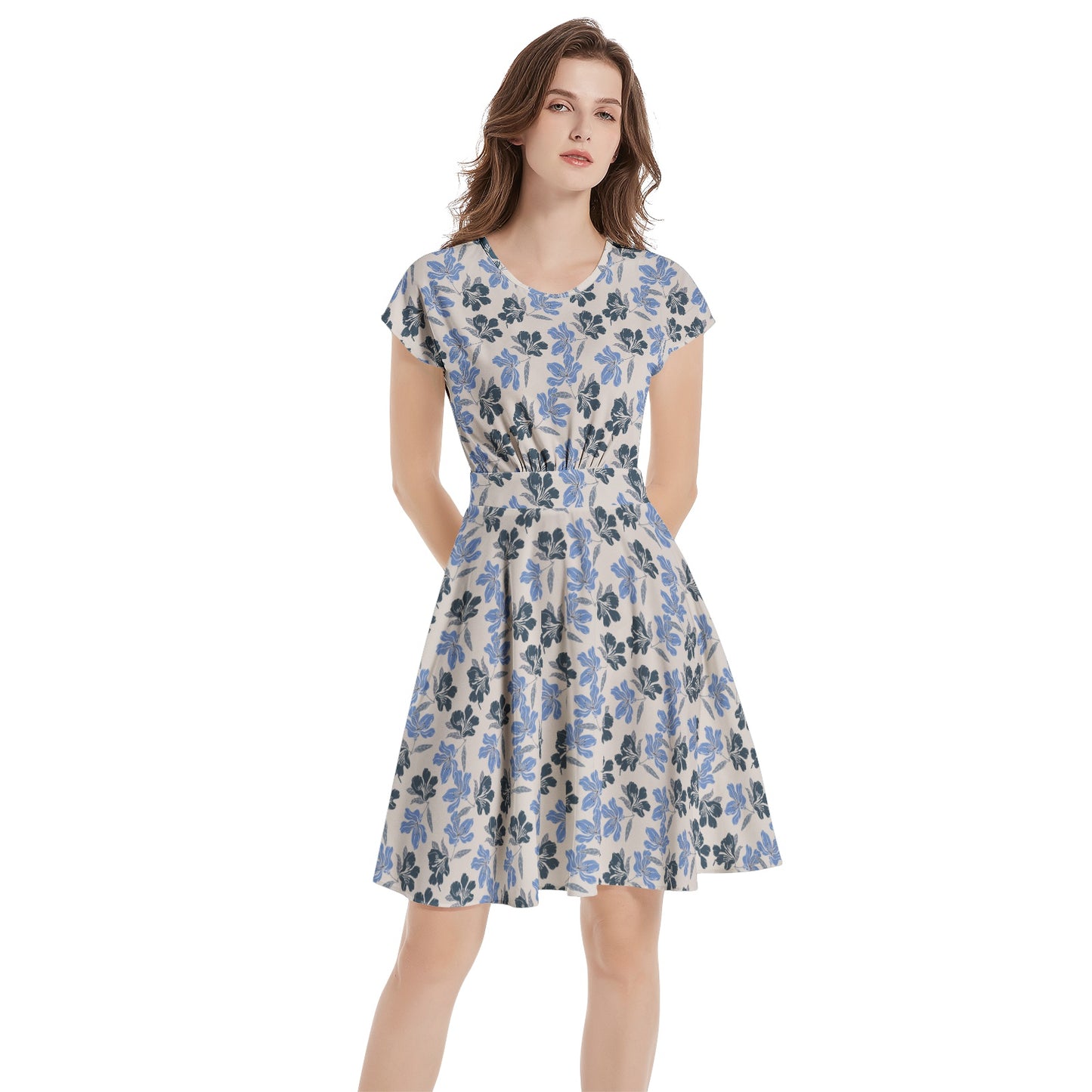 Short Sleeve  Casual A-Line Midi Dress