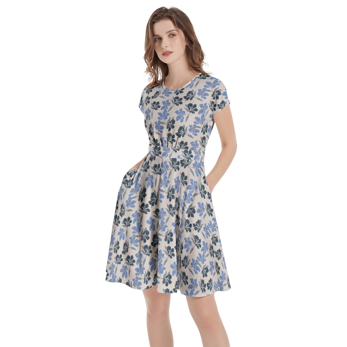 Short Sleeve  Casual A-Line Midi Dress