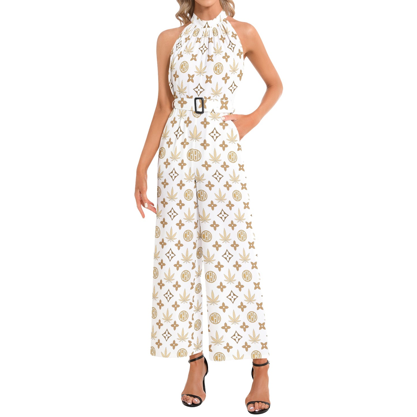 Halter Neck Buckle Belted Jumpsuit