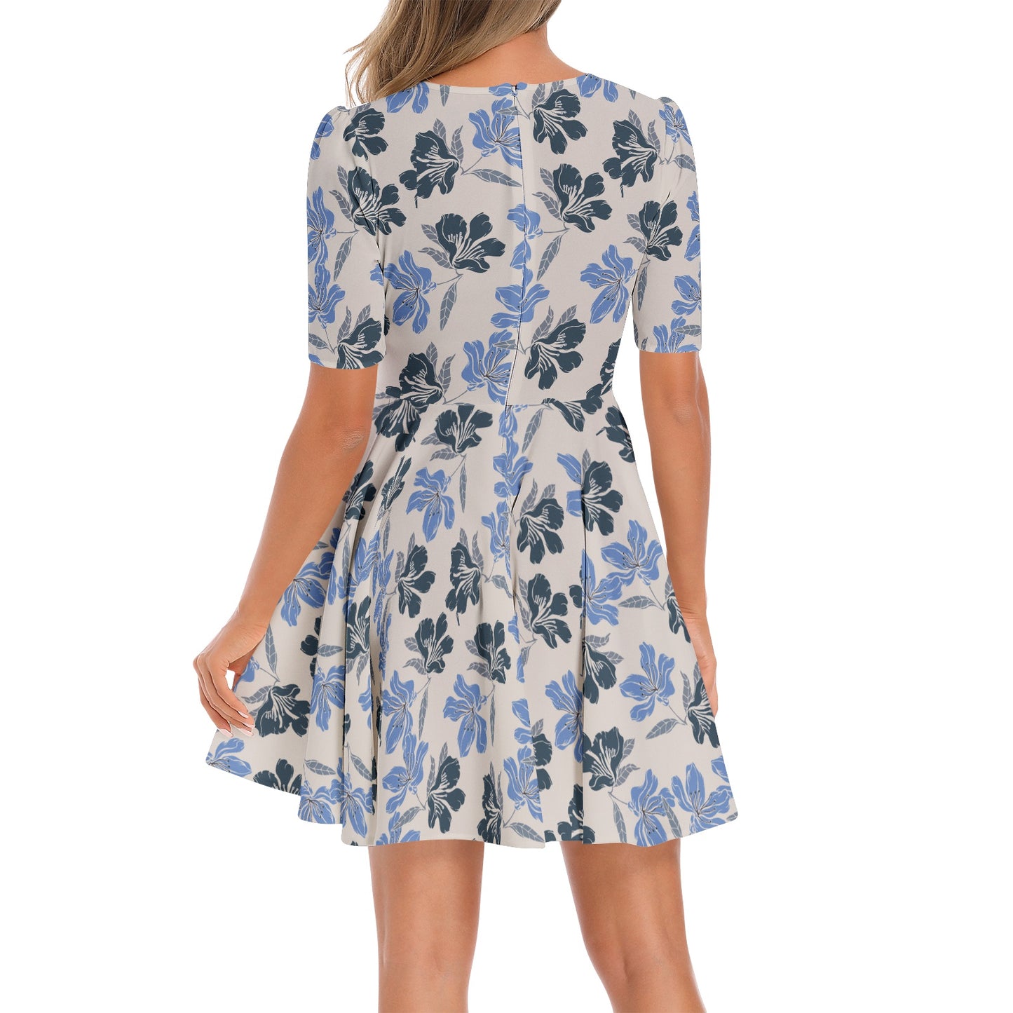 Short Sleeve Ruched Bust Flared Hem Dress