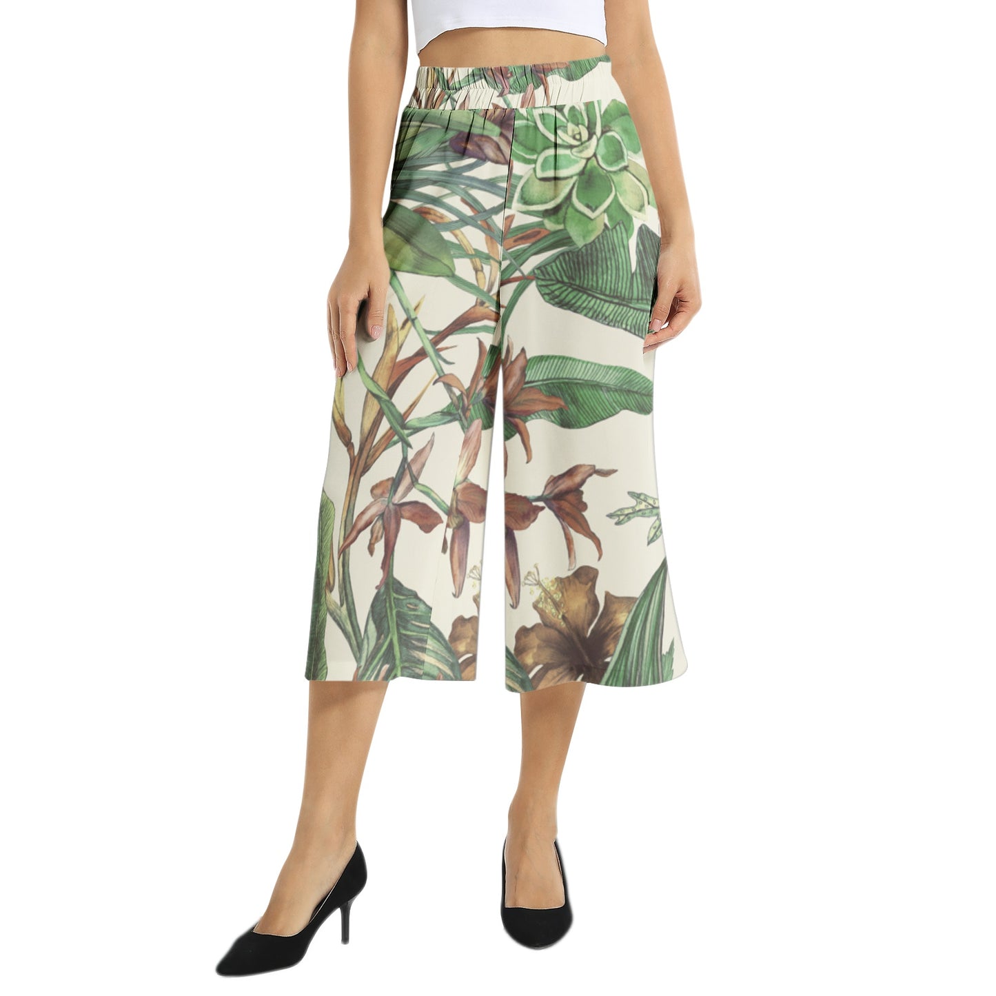 Elastic Waist Capris Wide Leg Pant