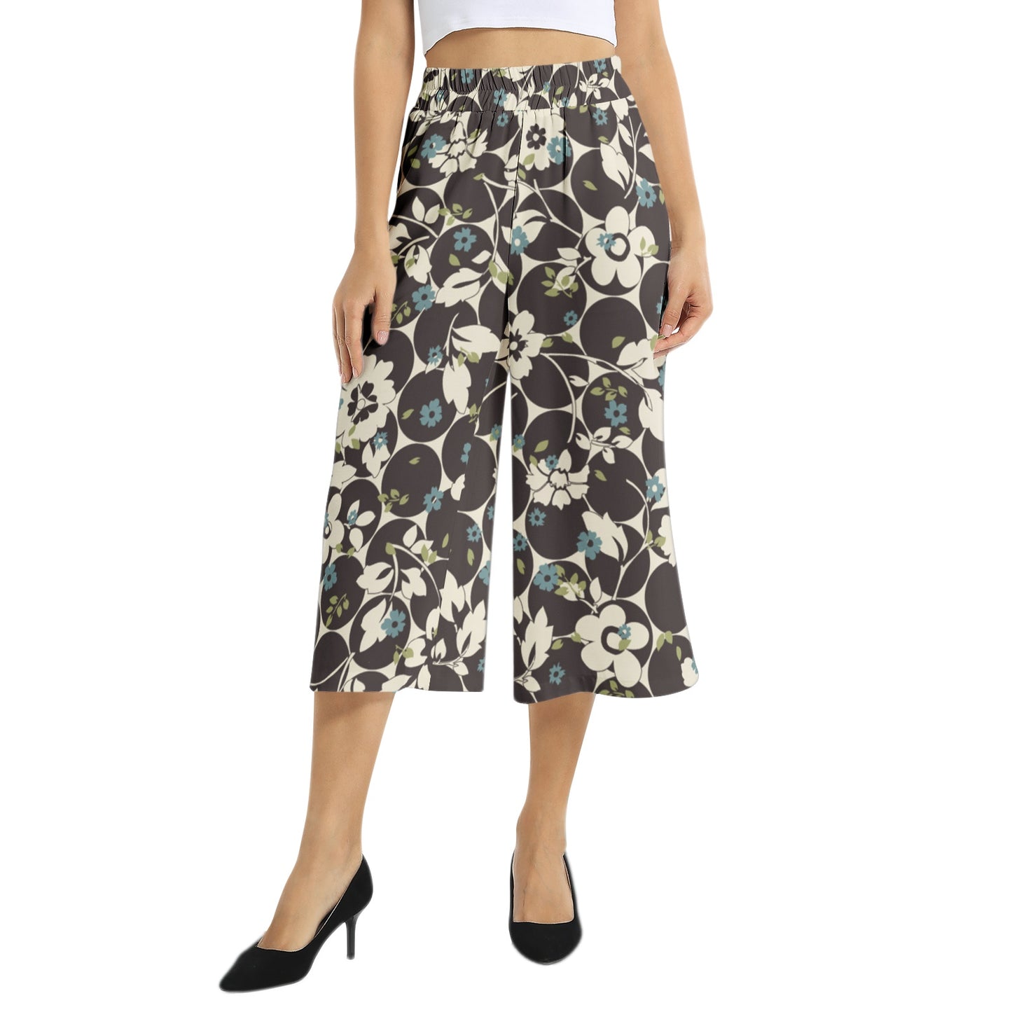 Elastic Waist Capris Wide Leg Pant