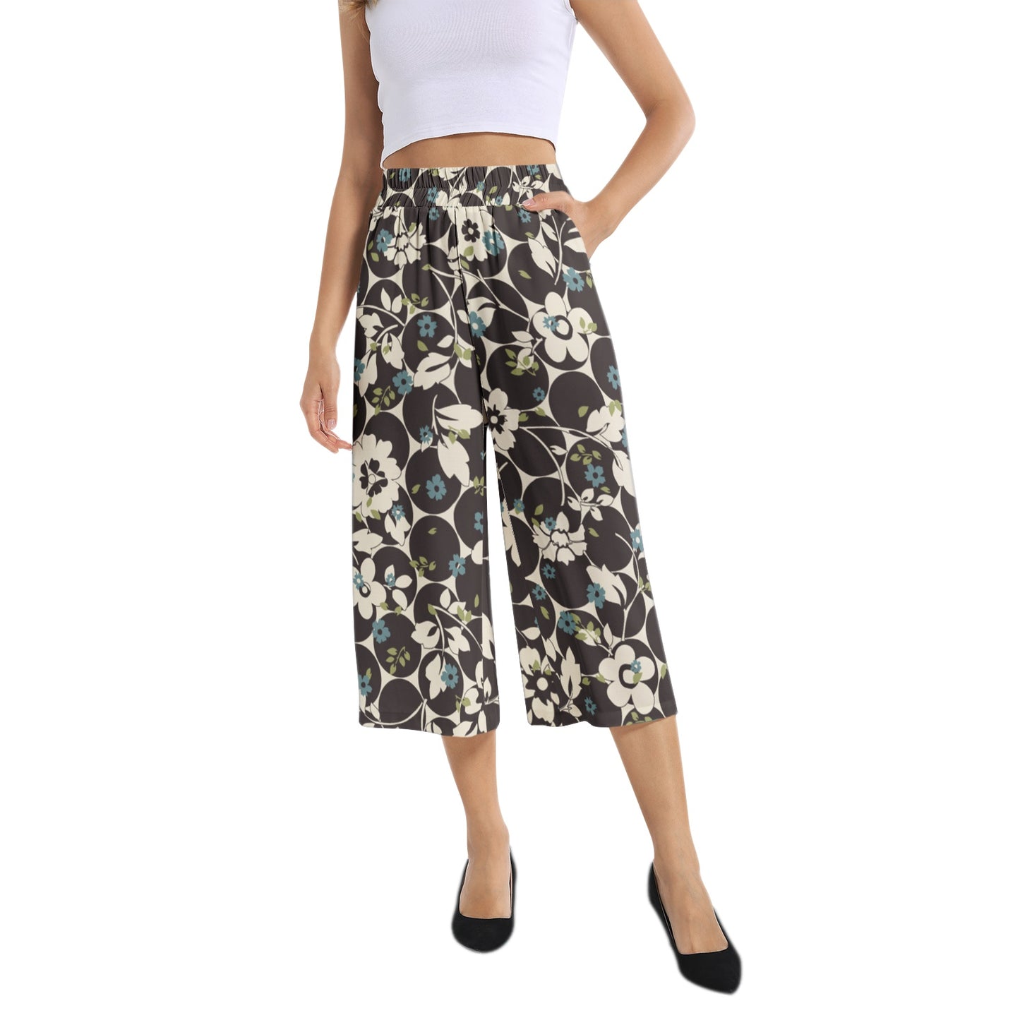 Elastic Waist Capris Wide Leg Pant