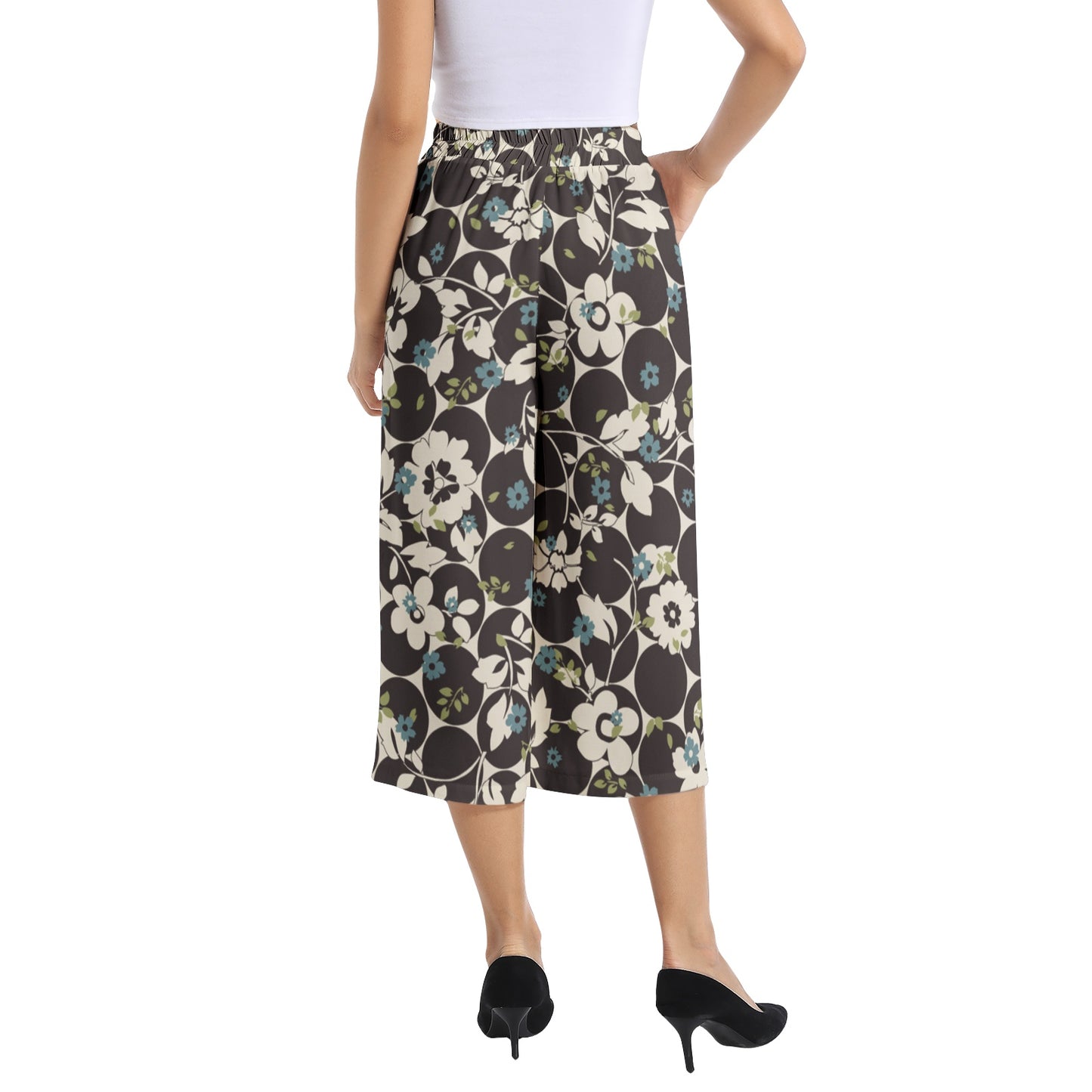 Elastic Waist Capris Wide Leg Pant