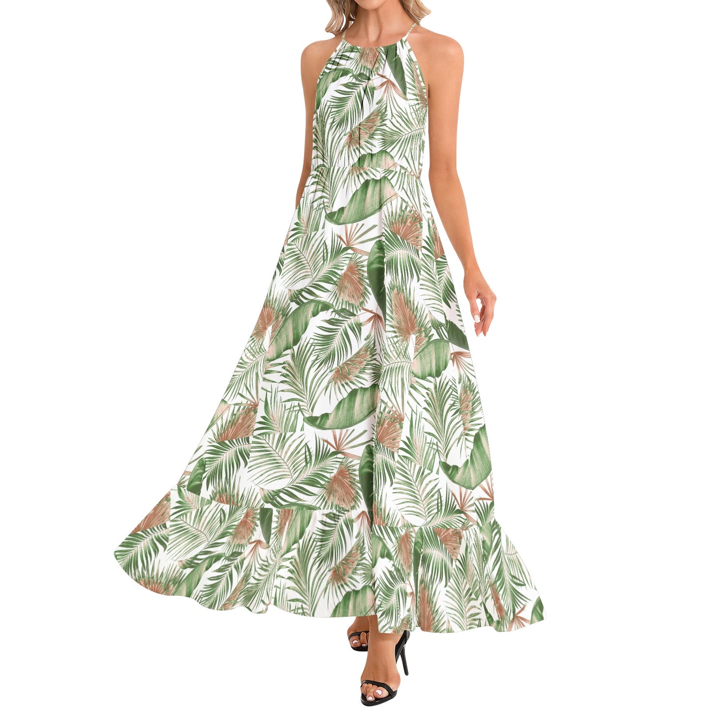 Ruffle Hem Halter Neck Maxi Dress