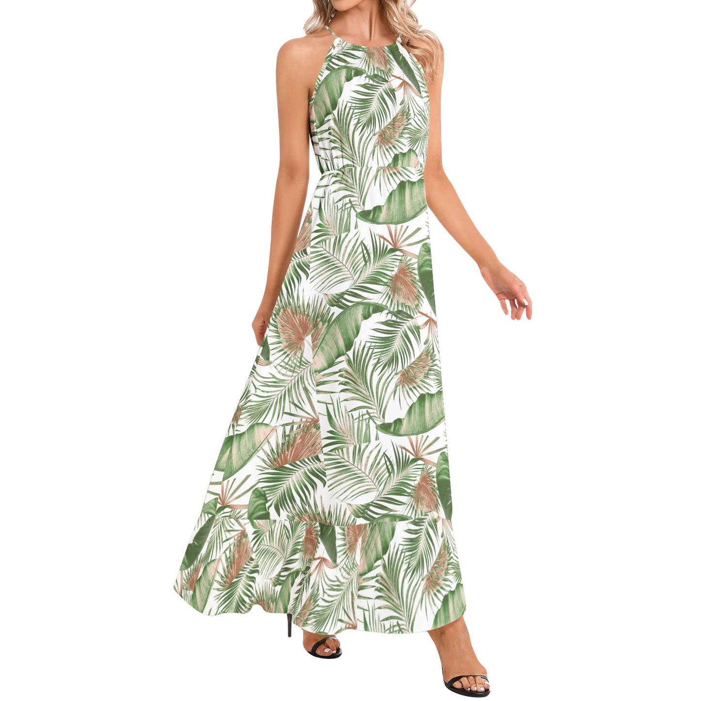 Ruffle Hem Halter Neck Maxi Dress