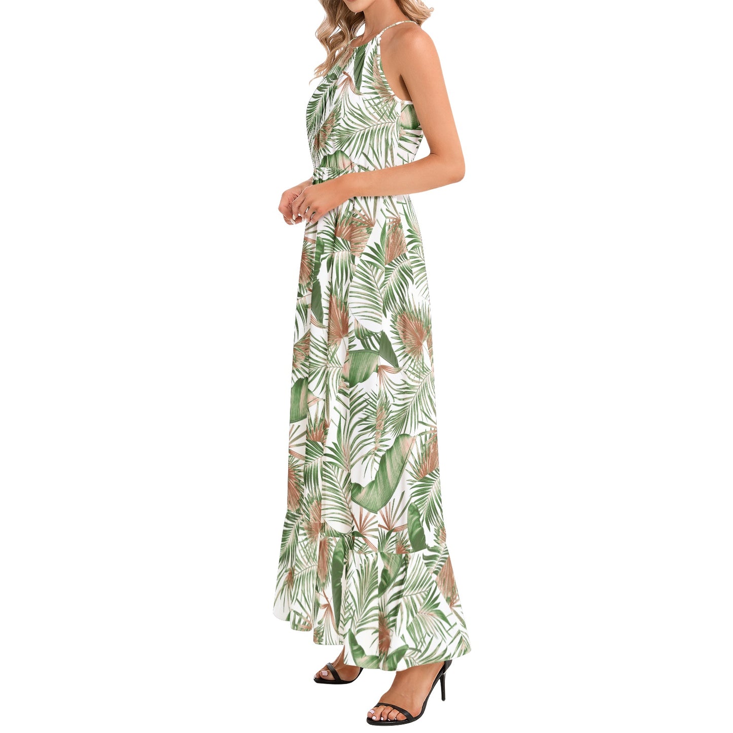 Ruffle Hem Halter Neck Maxi Dress