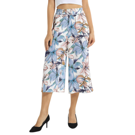 Elastic Waist Capris Wide Leg Pant