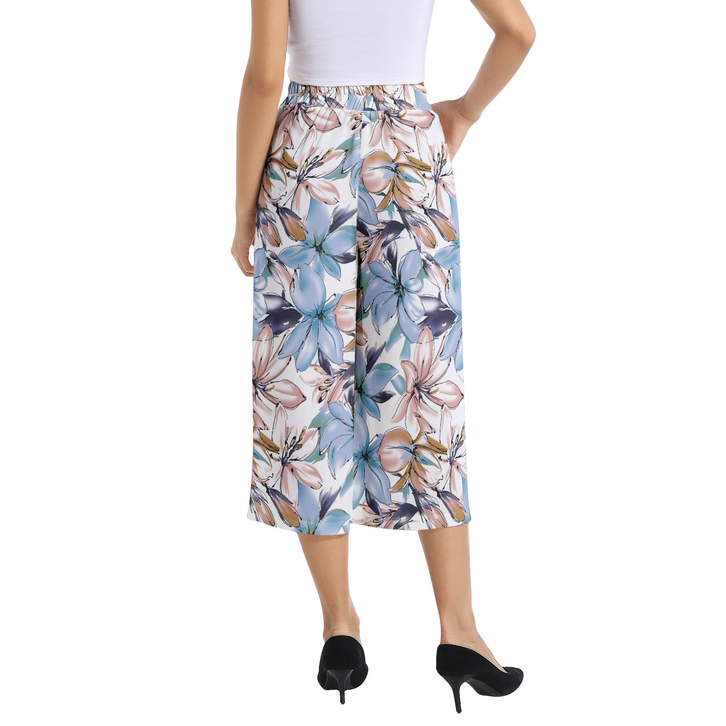 Elastic Waist Capris Wide Leg Pant