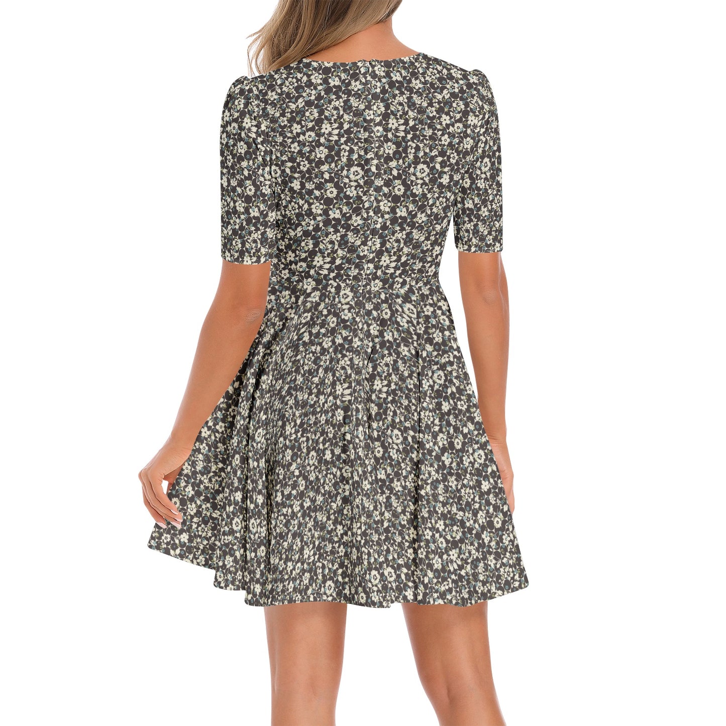 Short Sleeve Ruched Bust Flared Hem Dress