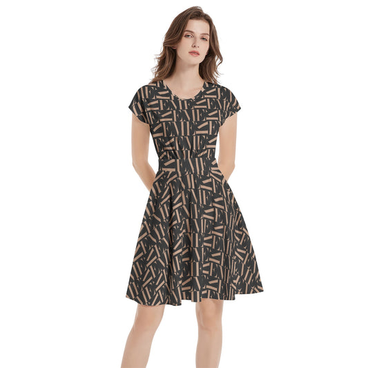 Short Sleeve  Casual A-Line Midi Dress