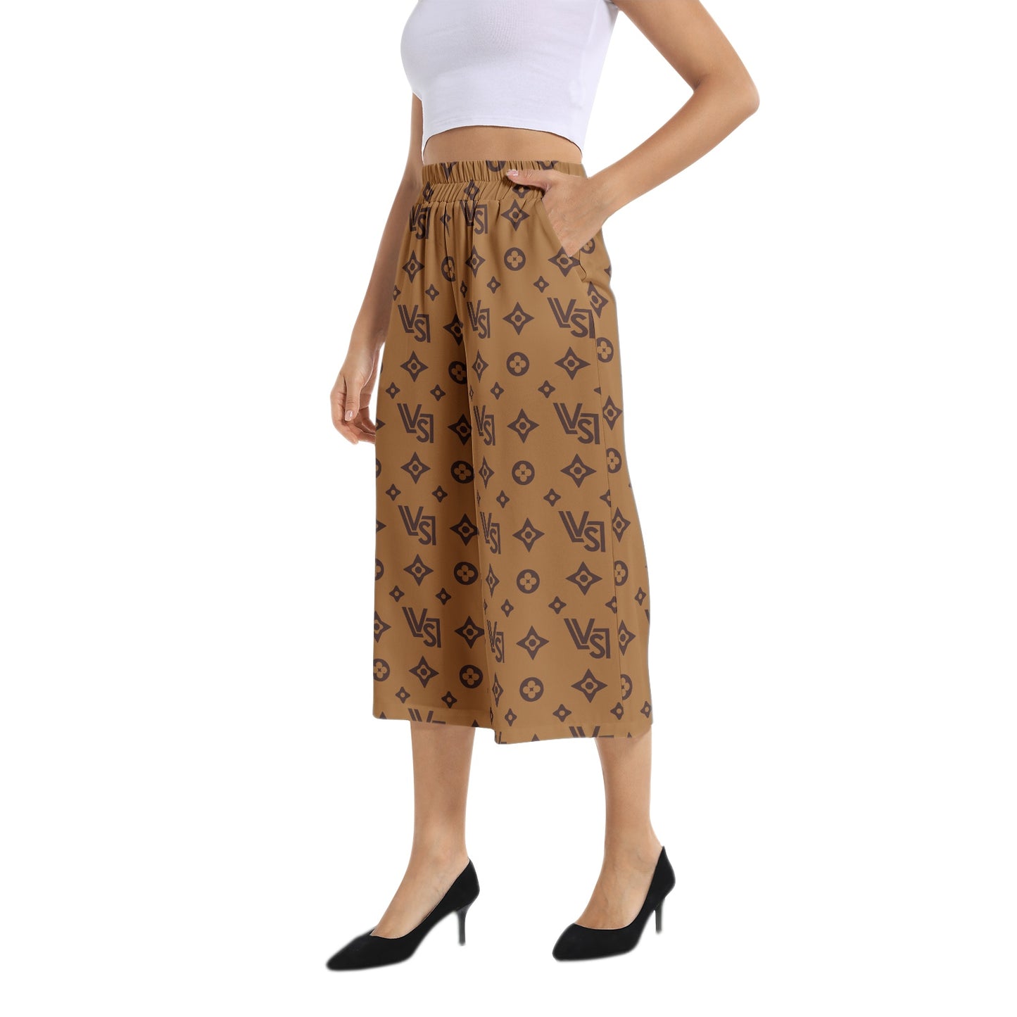 Elastic Waist Capris Wide Leg Pant