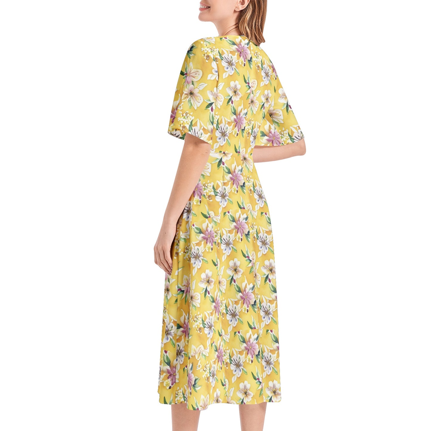 Short Sleeve Waist Folding Midi Dress