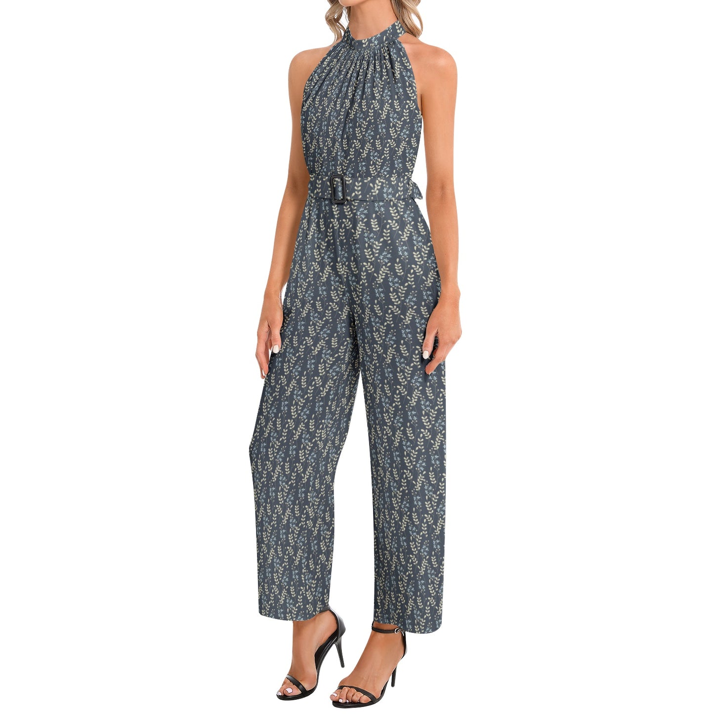 Halter Neck Buckle Belted Jumpsuit