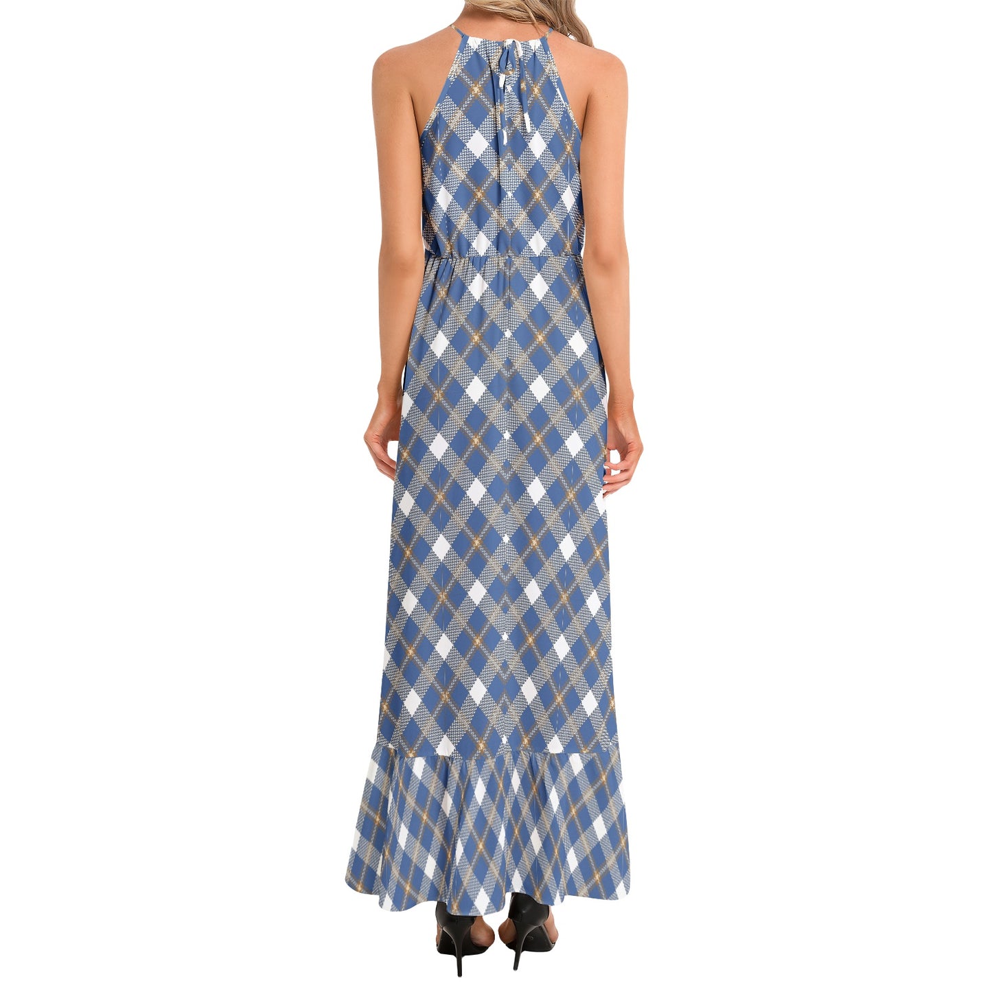 Ruffle Hem Halter Neck Maxi Dress