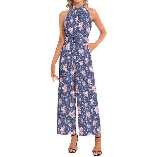 Halter Neck Buckle Belted Jumpsuit